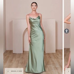 Revelry Skye Satin Dress in Silver Sage